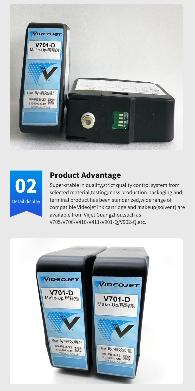 Compatible Videojet Makeup/Ink/Cleaning Solution V701/V705/V706 for Use in Videojet Coding Machine; Inkjet Printer Consumables